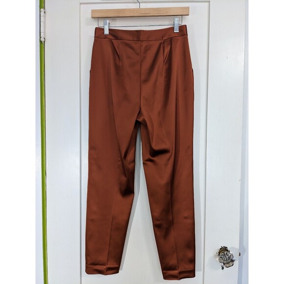 L’agence Logan Satin Suiting Trouser Pants High Rise Ankle Dark Orange Rust Sz 2 - Picture 4 of 8